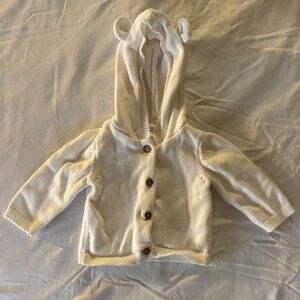 Carter's White Knit Cardigan with Brown Buttons and bear ears